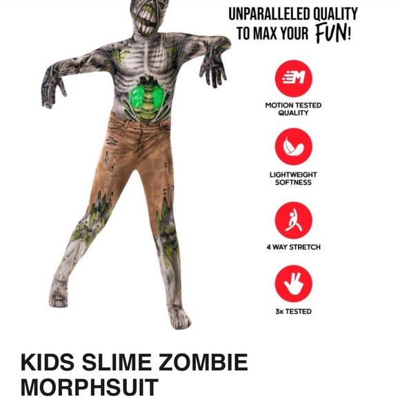 KIDS SLIME ZOMBIE MORPHSUIT Costumes Boy’s Size M(8) - Picture 3 of 8